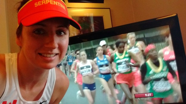 Sticking with the lead women pack for the first few miles... from my hotel room